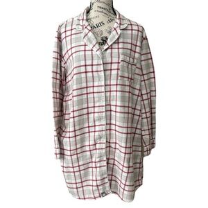 Boll & Branch Women’s Red White Flannel Night Shirt Organic Cotton Size Small